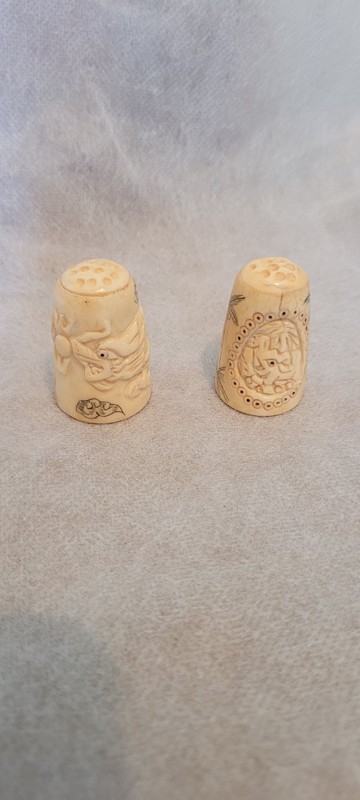 Carved Thimbles set of Two,. Dragon and Elephant