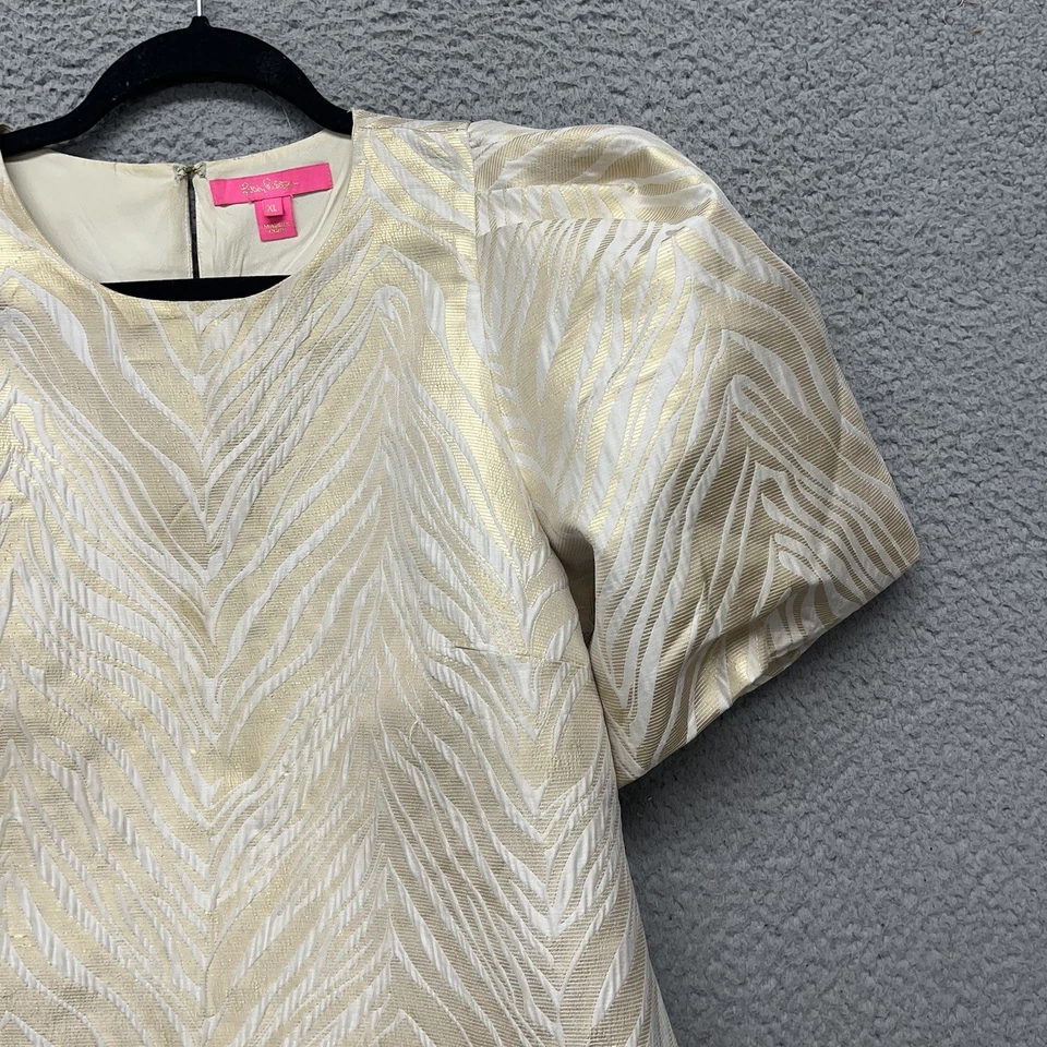 Топ женский Lilly Pulitzer размер XL золотистый металлик в полоску с анималистическим принтом с рукавами-затяжками - Изображение 2 из 4