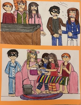 Harry Potter Fan Art, Wizarding Sisters -  Natural Emotions  Orange Parchment
