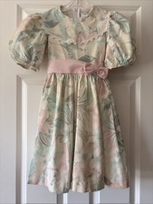 RUTH OF CAROLINA VTG Pastel Floral Puff Sleeve Girl s Dress Lace Trim/Bow - Sz 8