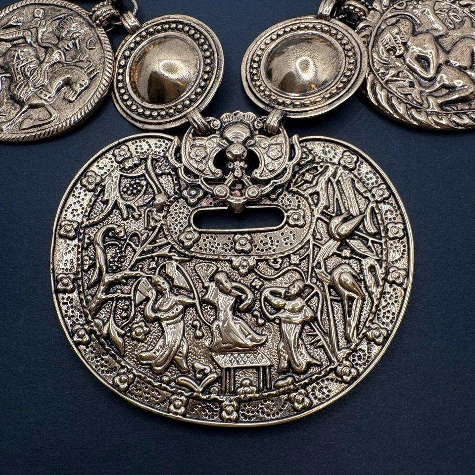 Amy Kahn Russell AKR Egyptian Queen Ethnic Bronze Charm Statement Necklace 19" - Image 3 of 4