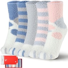 5 Pairs Womens Fuzzy Socks Cute Cat Paw Winter Fluffy Cozy Plush Slipper