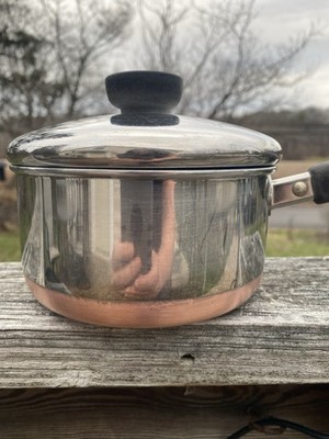 RARE VINTAGE 1801 REVERE WARE 1 QT SAUCE PAN COPPER BOTTOM w/LID