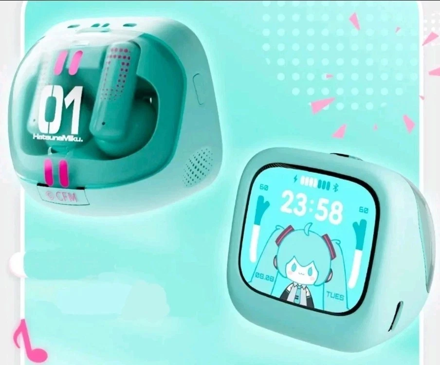 Hatsune Miku Anime Wireless Bluetooth Headphones LCD Touch Screen Earbuds RGB - Image 3 of 4