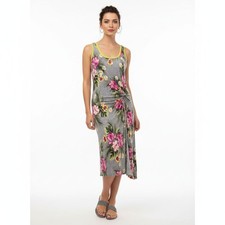 Vera Wang Princess Gray Floral Print Sleeveless Waist Drape Tank Dress S