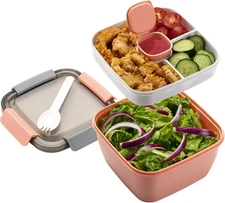 Freshmage Salad Lunch Container To Go, 52-oz Bowls with 3 Compartments, Dressing