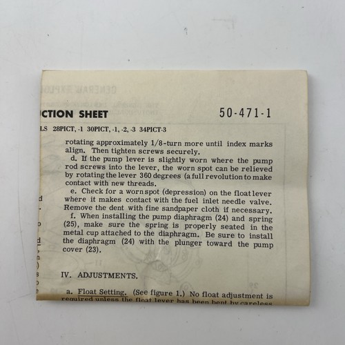 Bosch Solex Carburetor Kit Models- 28PICT, 30PICT, 34 PICT NOS Sealed 1971 INST - Picture 4 of 19