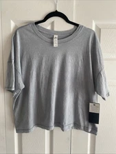 90 Degrees by Reflex Womens Large Blue Stonewash Cotton Deluxe Short Sleeve Boxy