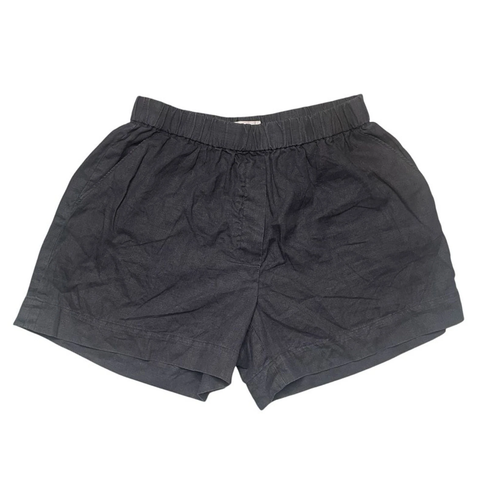 Everlane black linen pull on high rise shorts