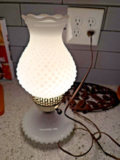 Vintage Hobnail Milk Glass Hurricane Lamp Electric Table Lamp White