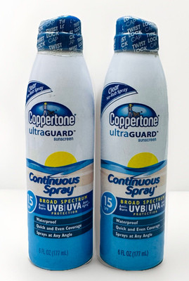 2 coppertone ultra guard spf 15 clear no rub spray 6oz scuff/dented exterior