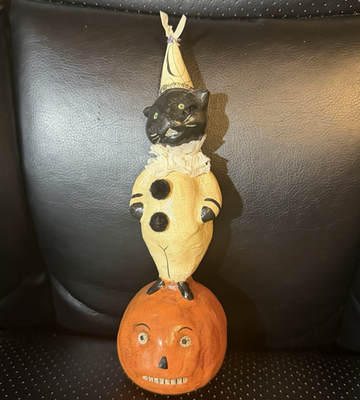 #ad #ad CAT AND JACK Black Cat on Pumpkin Nicole Sayre 2003 Vintage Halloween Primitive $59.99
