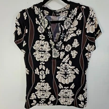 Alfani Embellished Beaded Trim Top Petite Med. Stretch Fabric Cap Sleeves Black