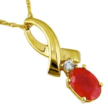 .43CT DIAMOND & AAA RUBY 14KT YELLOW GOLD 3D OVAL SEMI INIFNITY FLOATING PENDANT