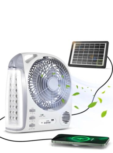 N283。 Multifunctional 6-in-1 Portable Fan with Solar Powered