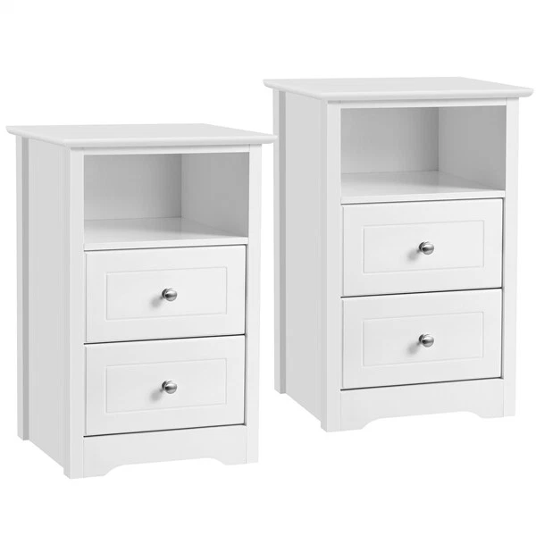 Set di due comodini bianchi con cassetto e base colore LOUMA