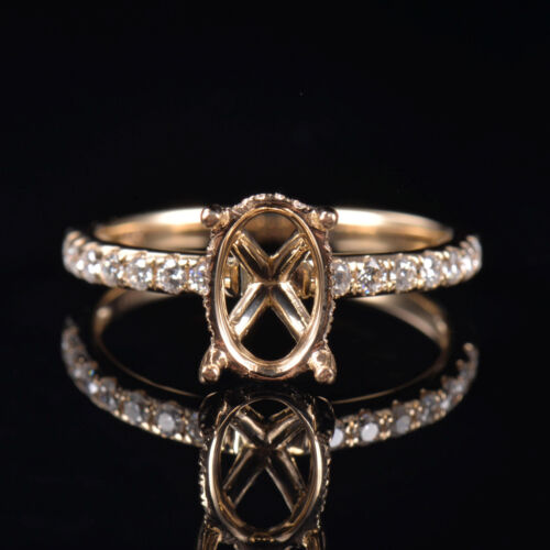 Natural Diamond Women Ring Oval 10×7mm Custom Semi Mount Solid 14K Yellow Gold