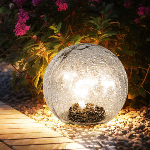 Solarleuchte Kugel Außenleuchte LED Gartenleuchte Bruchglas Steckleuchte D 25 cm - Bild 1 von 11