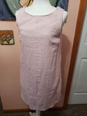 Beach Lunch Lounge Alina Stripe Linen Cotton Shift Dress Misty Lines Size M  | eBay