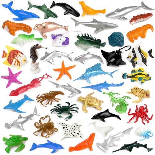 46 Pack Mini Ocean Sea Animals Toys, Assorted Vinyl Plastic Ocean Animal Figures