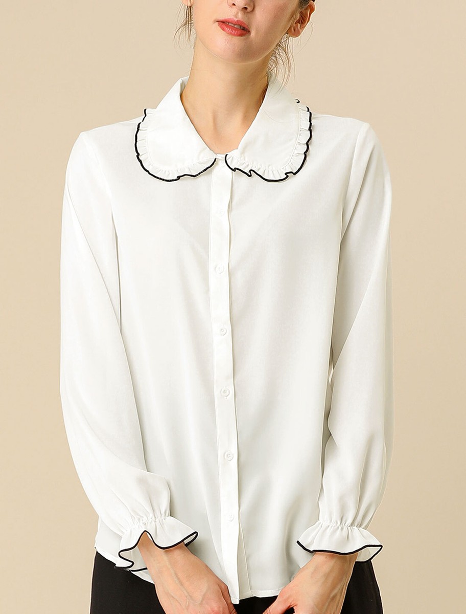 Allegra K Women's Sweet Ruffle Peter Pan Collar Long Sleeve