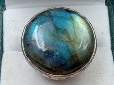 Stunning lg. Sterling Silver Ring w. Cabochon 1" Dia. Labradorite,: Size 5.25