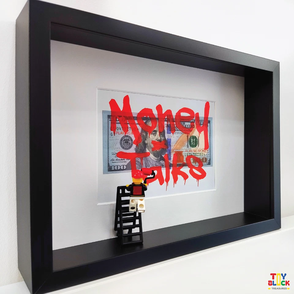 Arte de pared 3D para dinero de oficina, marco de caja de sombras con graffiti pintado a mano y minifigura Foto 2 de 4