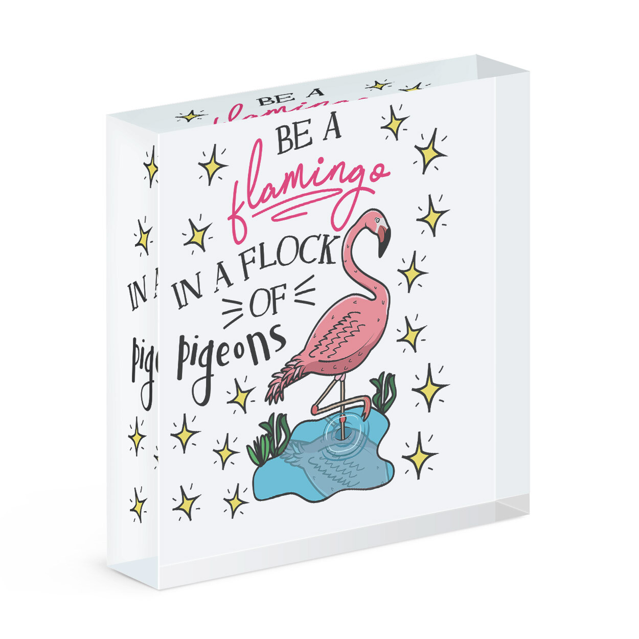 Be A Flamingo In A Flock Of Pigeons Acrylic Photo Block Frame Funny