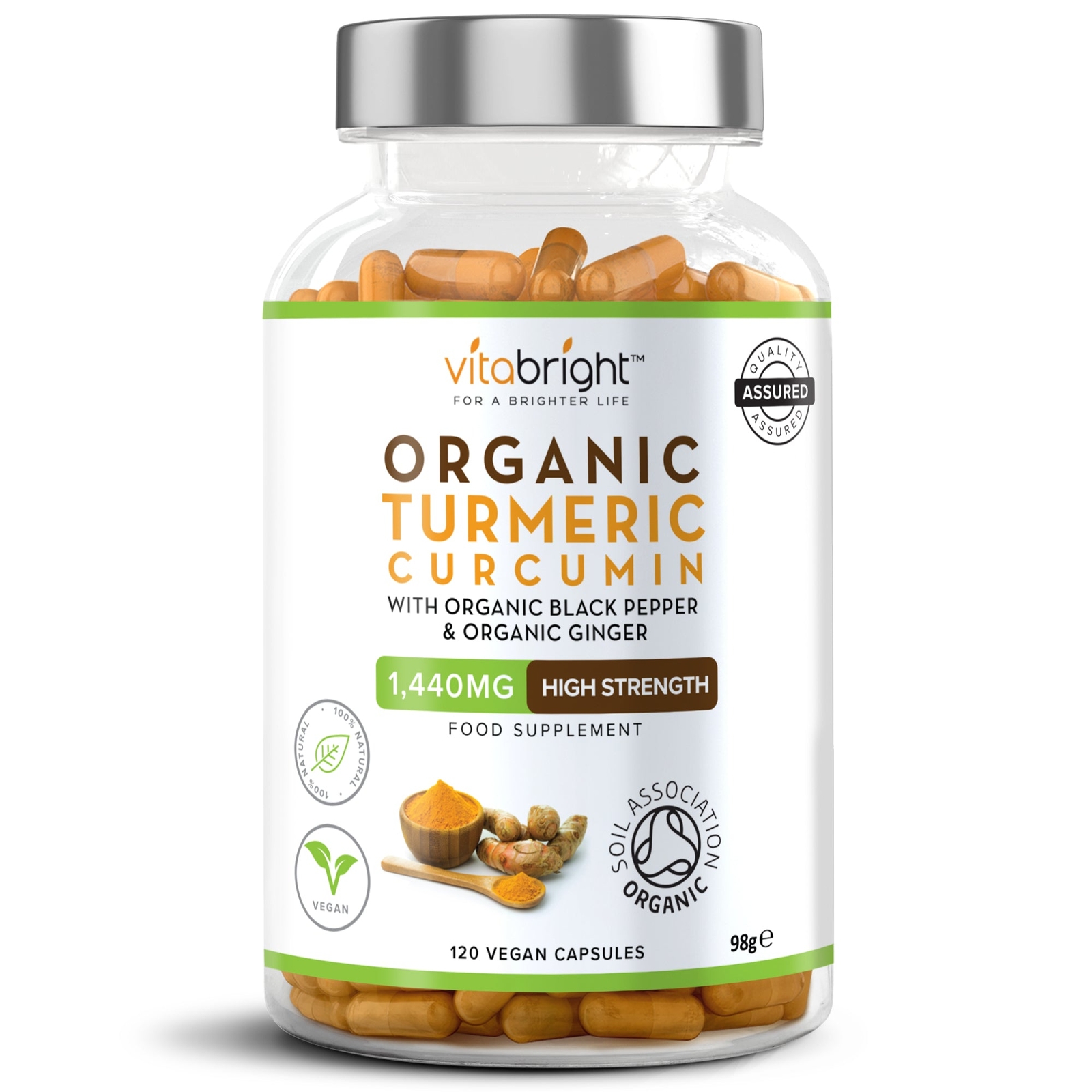 Turmeric Curcumin 1440mg + Pepper & Ginger Organic - 120 High Strength Capsules