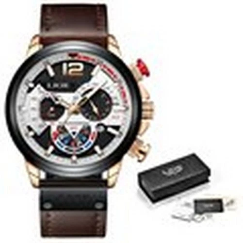 Relojes de pulsera de cuarzo de cuero para hombre cronógrafo de lujo deportes moda impermeables Foto 2 de 4