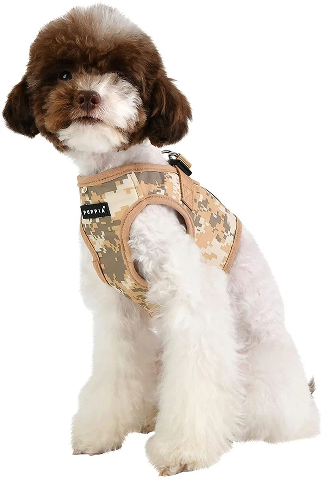 Chaleco Arnés Puppia Perro, Centinela, Sin Tirar, Caqui Camuflaje Beige, Pequeño 12-13" Pecho Foto 3 de 4