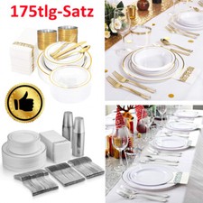 175-tlg Besteck Party Geschirr Teller Becher Gabel Messer Löffel für 25 Personen
