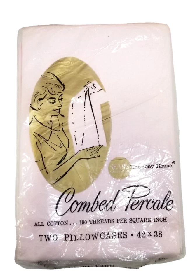 2 fundas de almohada rosa 42x38 peinadas percal Sears Harmony House 190 hilos Foto 2 de 3