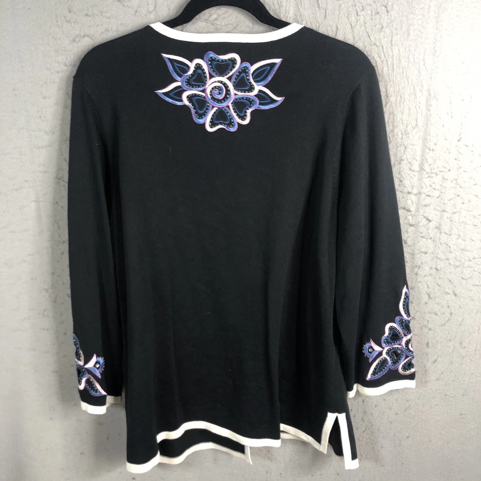 Suéter Bob Mackiet para mujer XL negro púrpura recortes arte de usar declaración carrera Foto 3 de 4