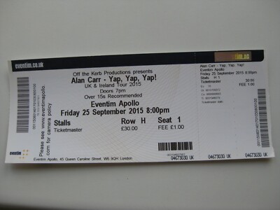 ALAN CARR  LONDON  25/09/2015  OLD TICKET