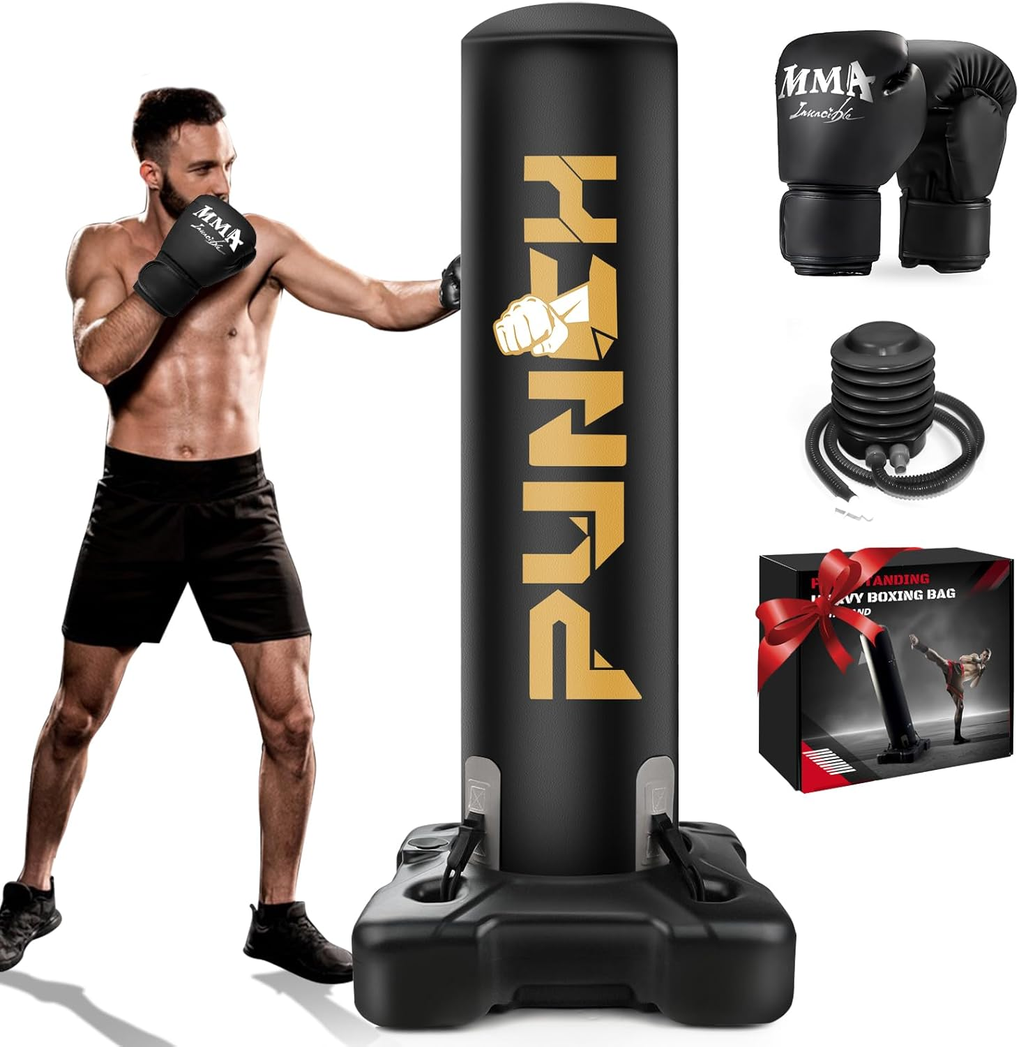 Heavy Boxing Bag with Stand for Adult Teens Kids, Freestanding Inflatable Punchi