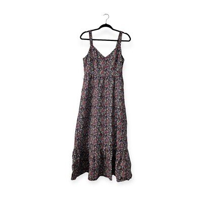 J. Crew Factory Navy Blue Multi Color Floral Ruffle Hem Linen Blend Midi  Dress 8 | eBay