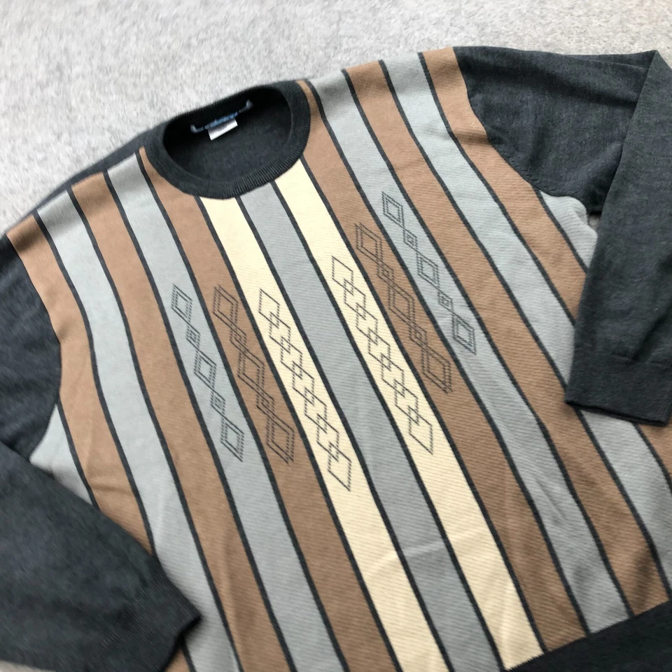 Suéter De Colección Irvine Park Para Hombres XL Gris Beige Rayas Y2K Tejido Abuelo Foto 3 de 4