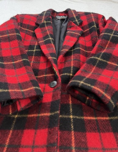 ADOLFO International Red Lined Plaid Wool Blazer Jacket Ladies Medium - Picture 4 of 9