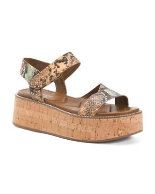 Franco Sarto Sandals Size 8.5 Open Toe Wedge Platform Multicolor Snake Print