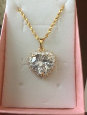 Stunning New 18K Yellow Gold Filled Clear Cubic Zirconia Heart Pendant Necklace