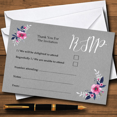 Personalisierte RSVP-Karten rustikal Vintage Aquarell dunkelblau & silber