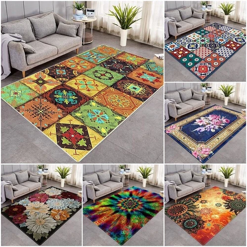 Retro Floral Patchwork Floor Rug Soft Door Mat Anti-slip Living Bedroom Carpet 2 - Picture 4 of 25