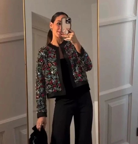 Zara Beaded Jacket With Sequin Applique Size M Ref 3920/525 RRP £119 - Picture 3 of 13