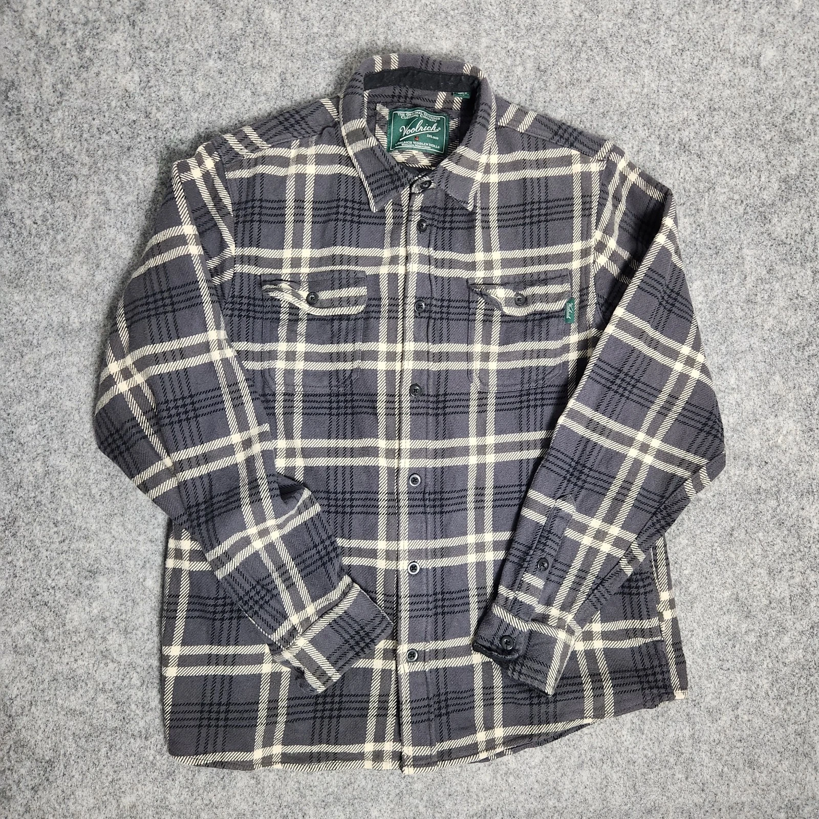 Woolrich Shirt Men’s Large Plaid Gray Yellow Button Up Thick Flannel Cotton