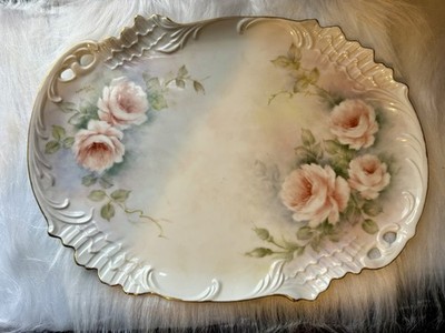 Vintage Hand Painted Rose Signed Tray Platter Jean Steven s Pottery 12 