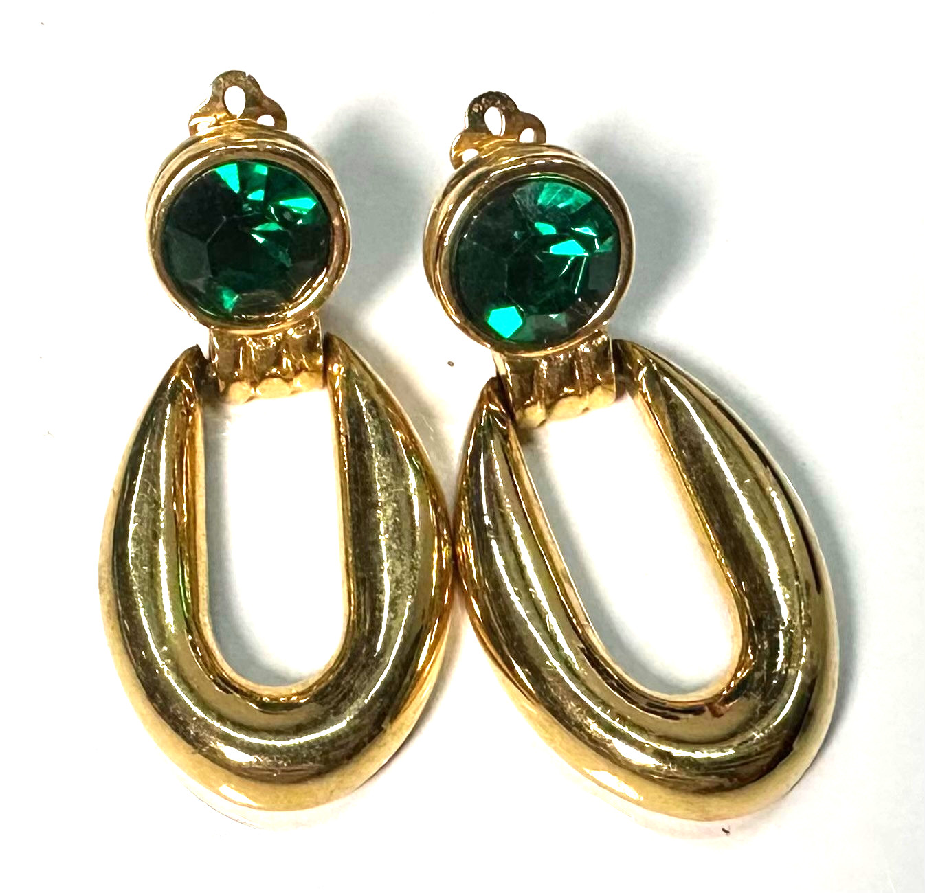 Signed GIVENCHY Vtg Green Gold Tone Clip-on Earrings Jewelry Lot L