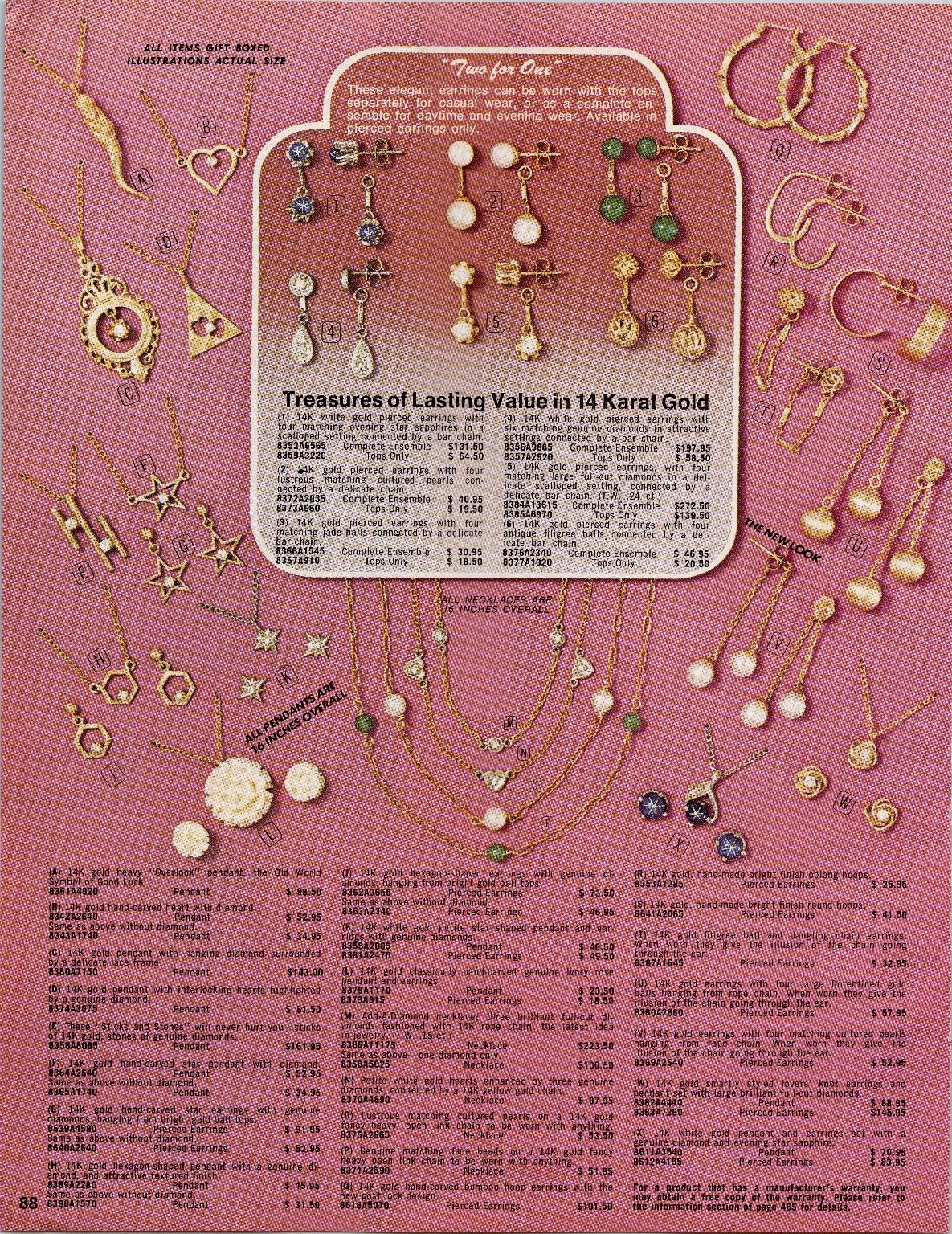 Catálogo de joyas vintage años 70 anuncio oro 14K Takro pulseras collares pendientes