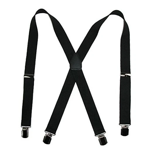 Men's Elastic with Anti Slip Pin Clip 1 1/2 Inch Solid Suspenders Black