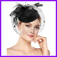 1920s Vintage Fascinators Hats Pillbox Hat with Veil Feather Top Hat for Women